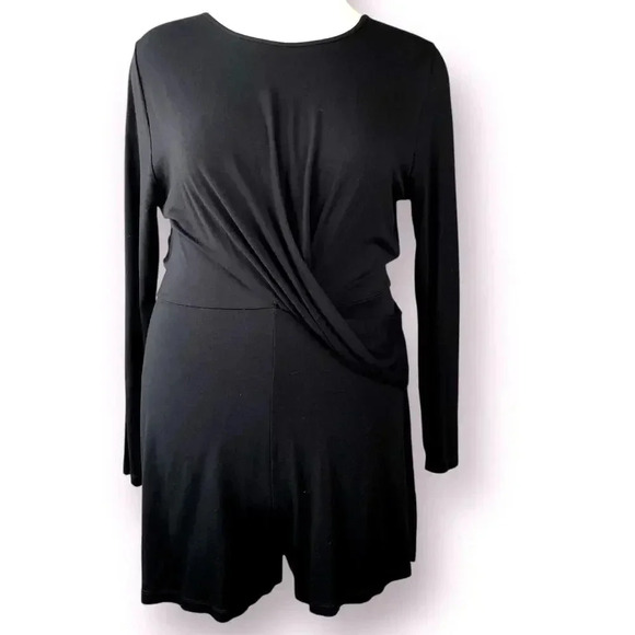 ASOS Long Sleeves Stretchy Knit Romper Drapey Sash Back Keyhole Size 14 Black - Picture 1 of 16